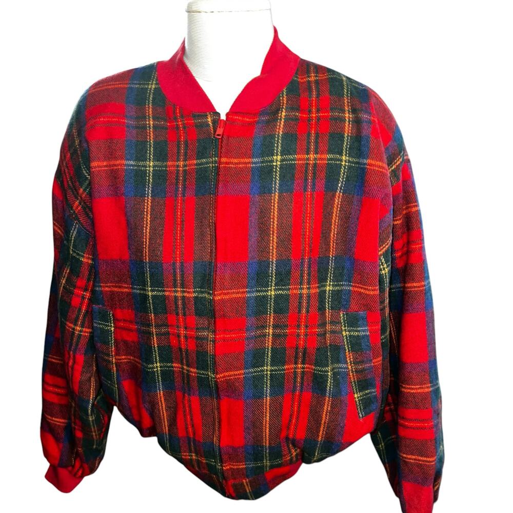 Adolfo Royalty Collection Wool Tartan Plaid bomber Jacket Vintage  size medium